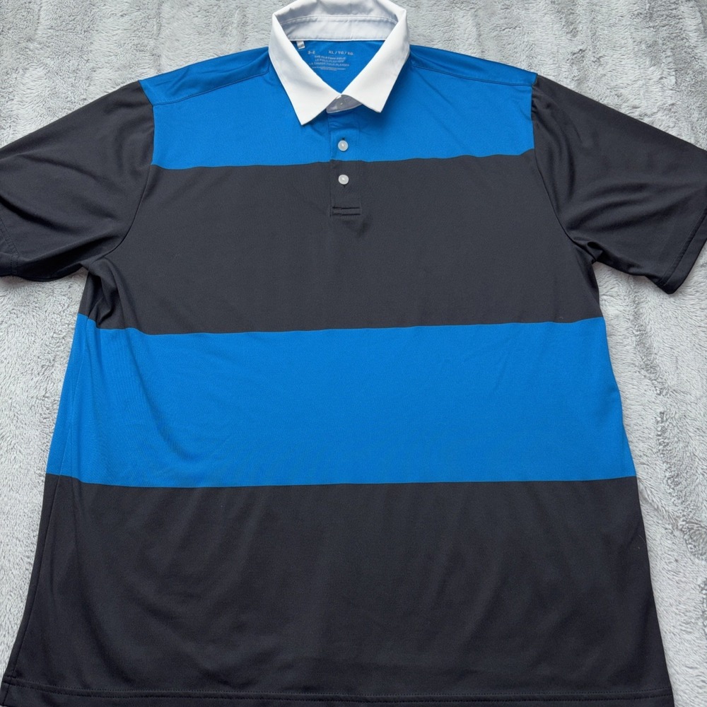 Under Armour The Playoff Polo Men's XL Blue Black Color Block Short Sleeve
